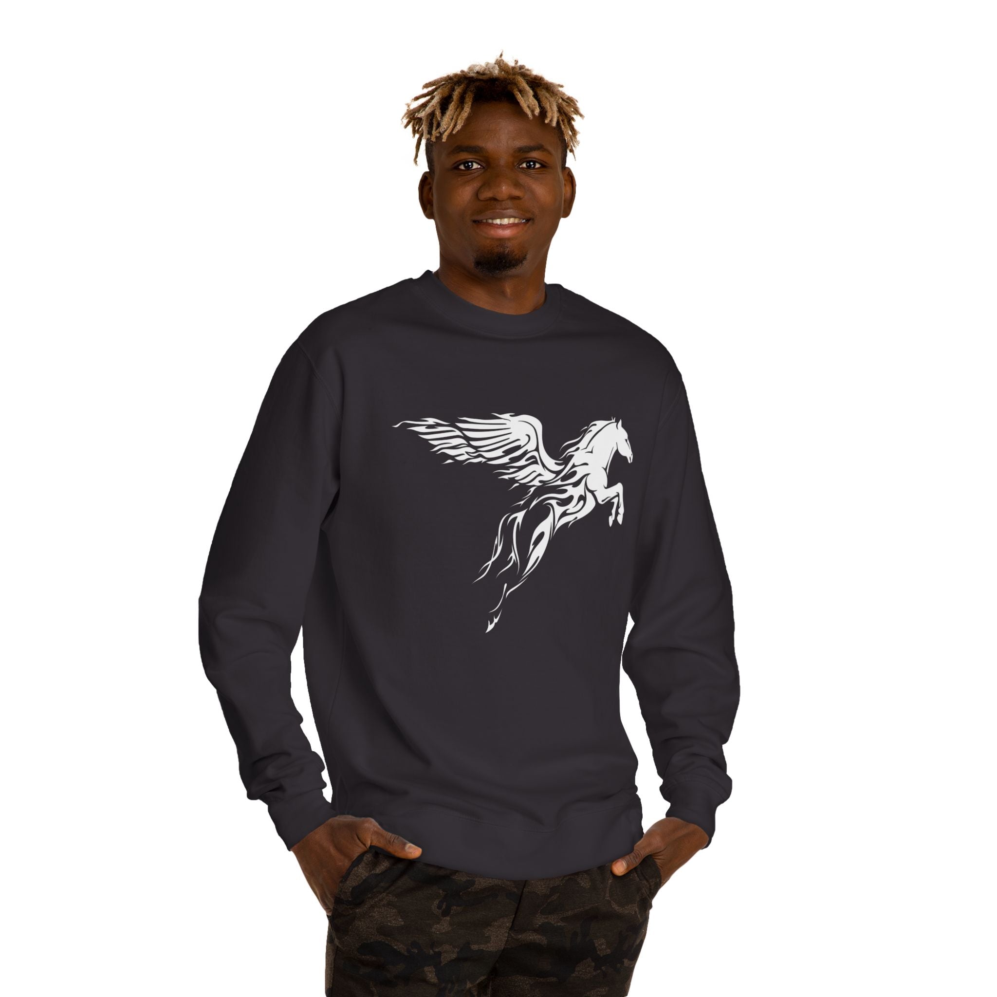 Pegasus Crewneck Sweatshirt — Subtle Winged Horse Graphic
