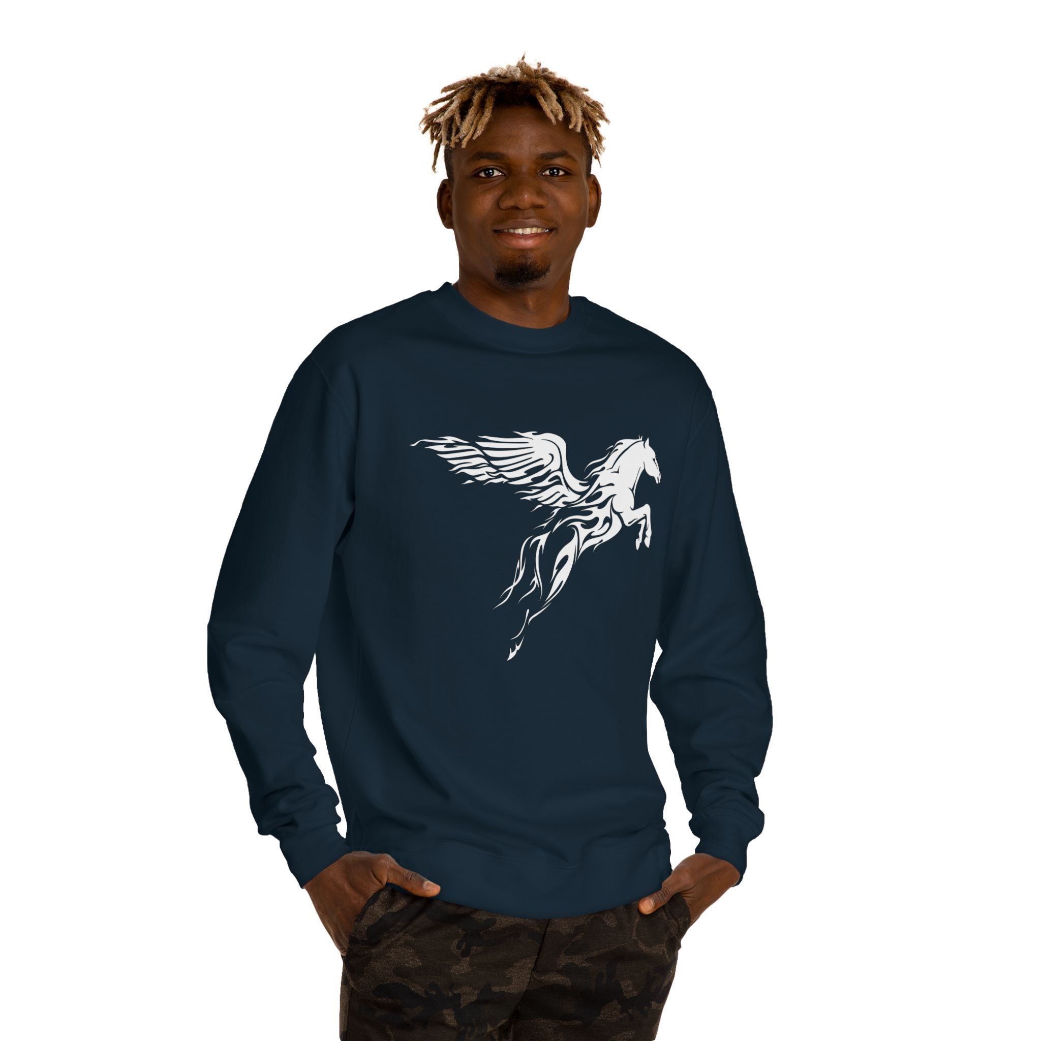 Pegasus Crewneck Sweatshirt — Subtle Winged Horse Graphic
