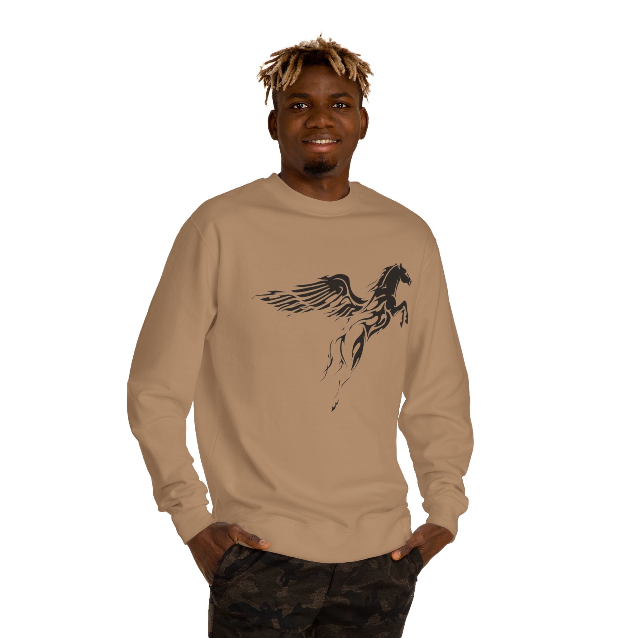 Pegasus Winged Horse Crewneck Sweatshirt — Script Quote Back Design