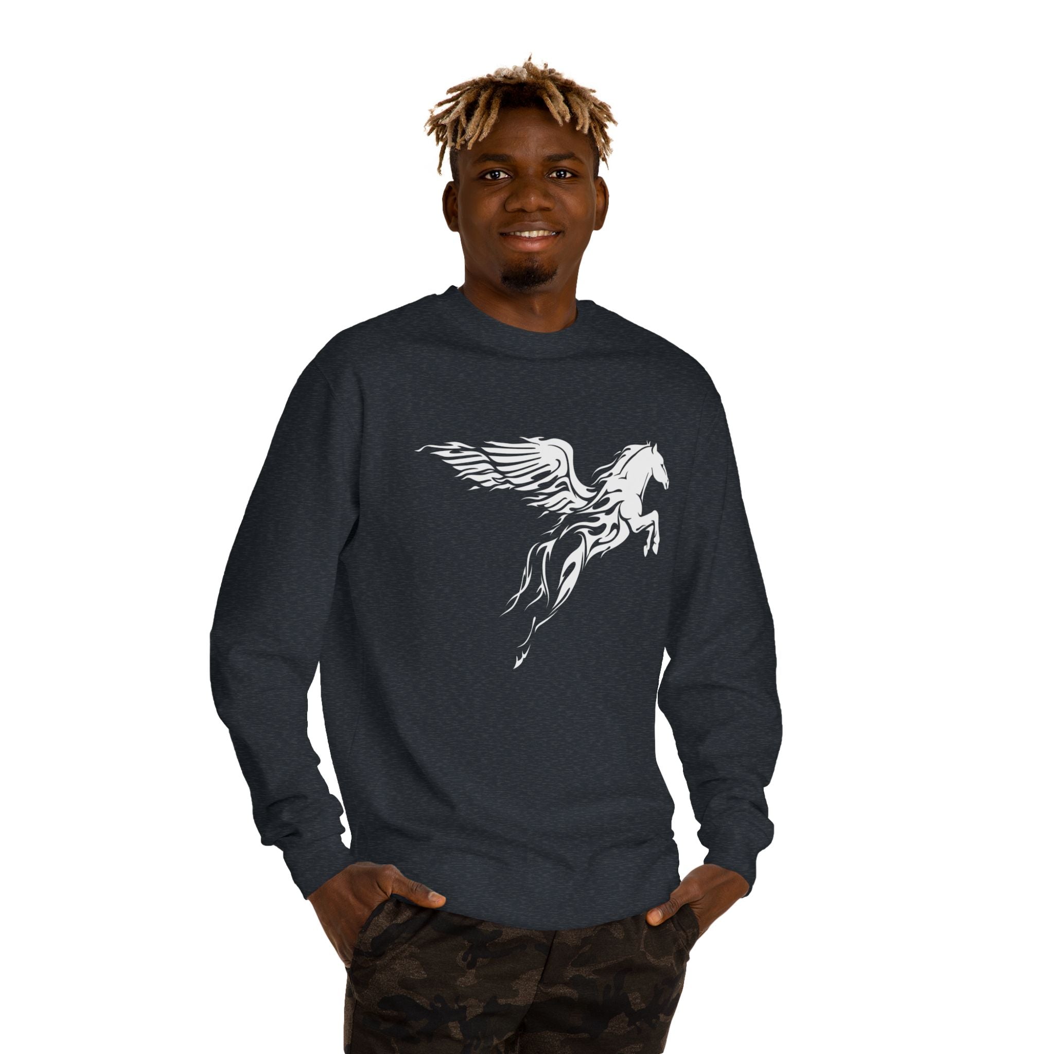 Pegasus Crewneck Sweatshirt — Subtle Winged Horse Graphic